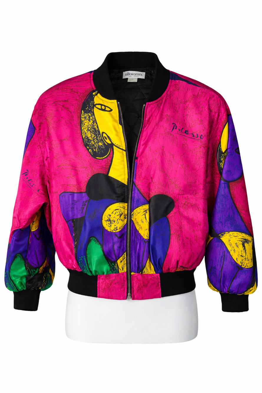 SilkWorm’s Vintage 80s Abstract Art Bomber Jacket Graphic Colorblock Large